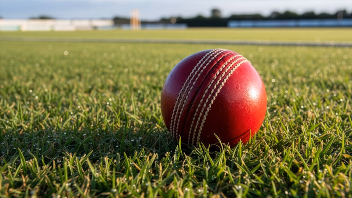 Cricket pitch being prepared with a cylinder mower