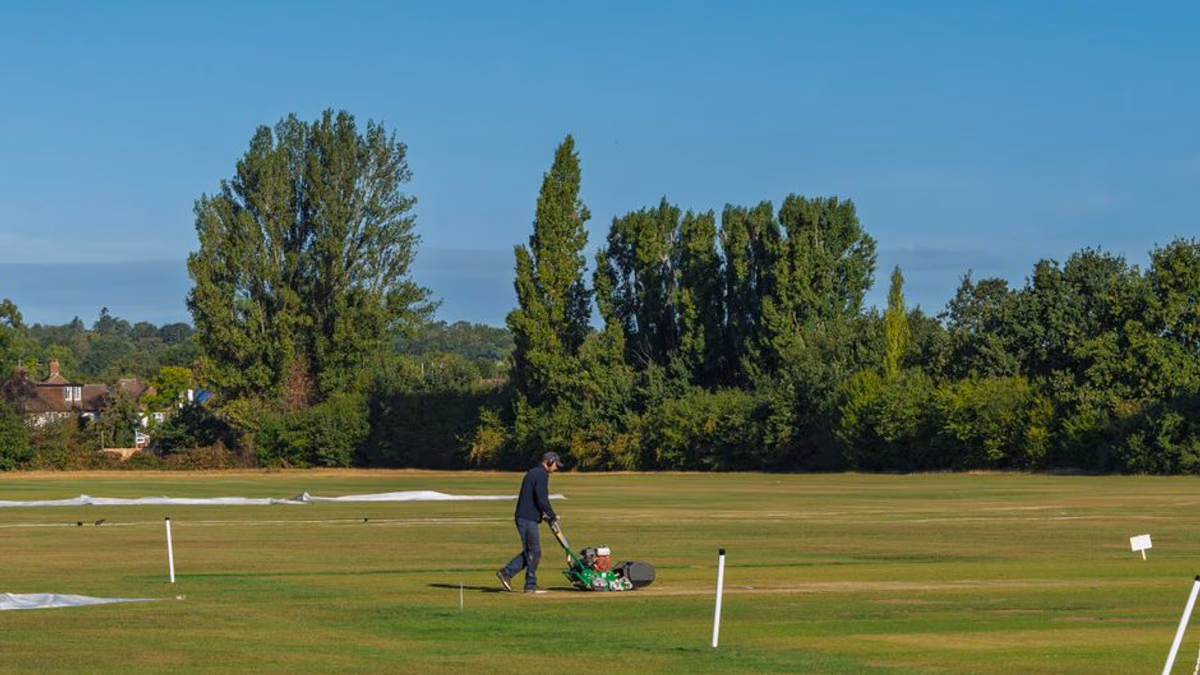 Sports ground outfield being mowed — ride-on breakdowns cannot wait until after fixtures