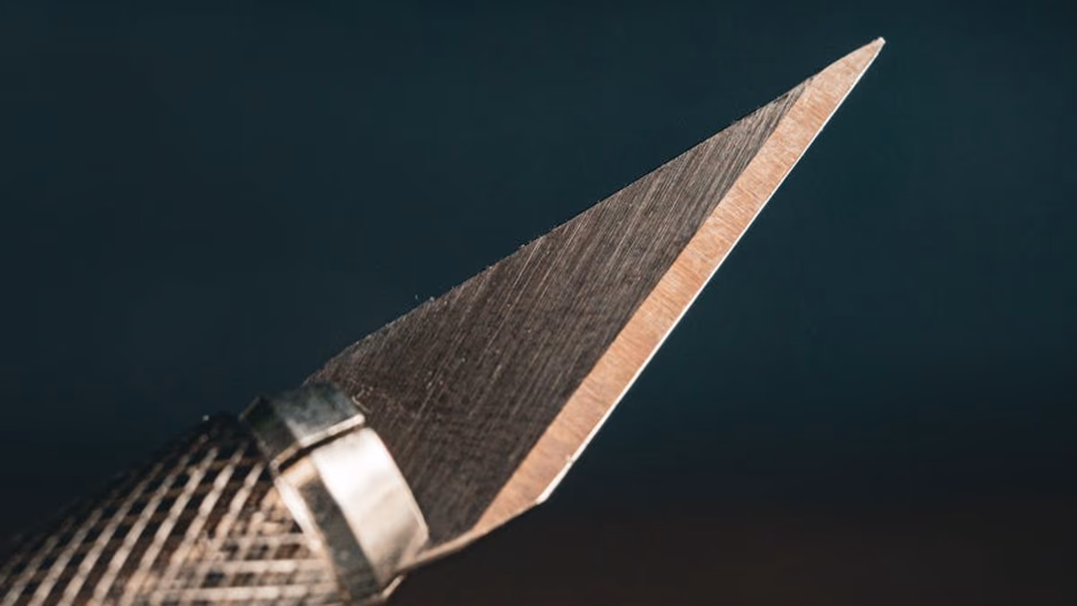 Sharpened lawnmower blade ready for fitting