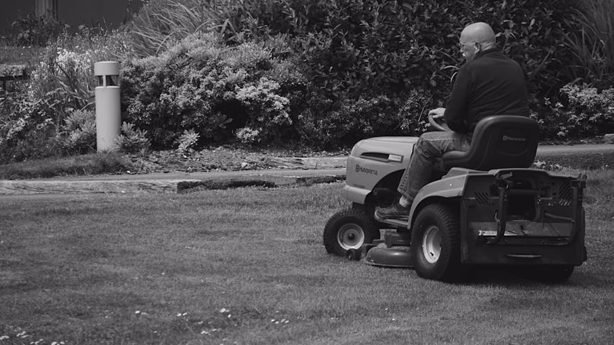Ride-on mower on a large garden too heavy to transport